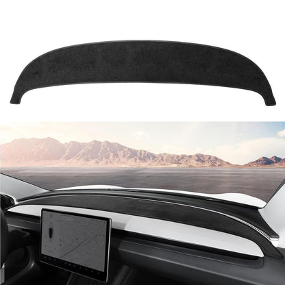 StellarShield Anti-Glare Dashboard Cover for Tesla Model 3 2024 Highland - Premium black flannel pad providing superior sun glare protection and stylish interior enhancement.