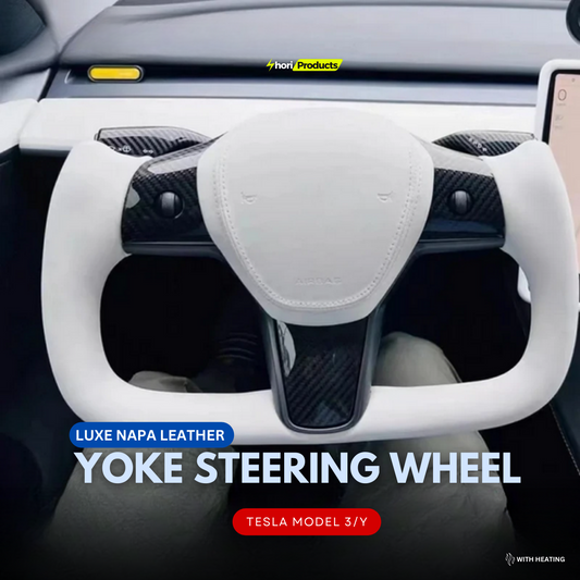 Luxe Napa Leather Yoke Steering Wheel with Heating for Tesla Model 3/Y