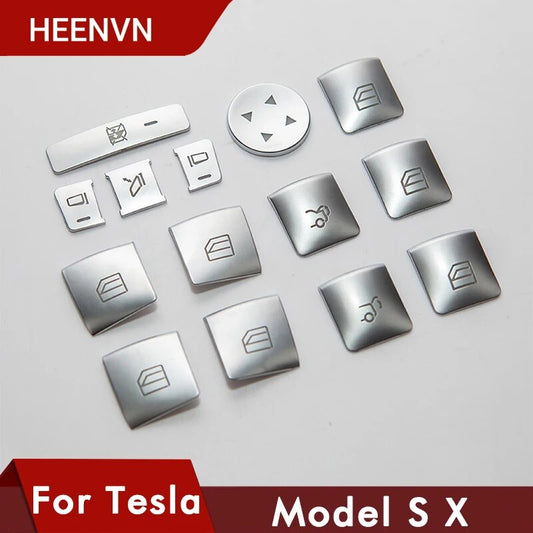 EleganceCraft 14PCS Window Switch Frame Covers for Tesla Model S & Model X - Silvery New"