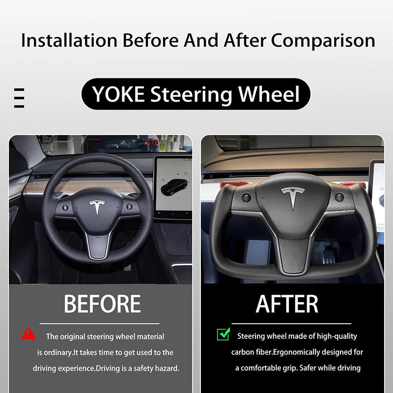 Ultimate Drive Comfort SW201 - Napa Leather Yoke Steering Wheel for Tesla Model 3 Model Y 2023