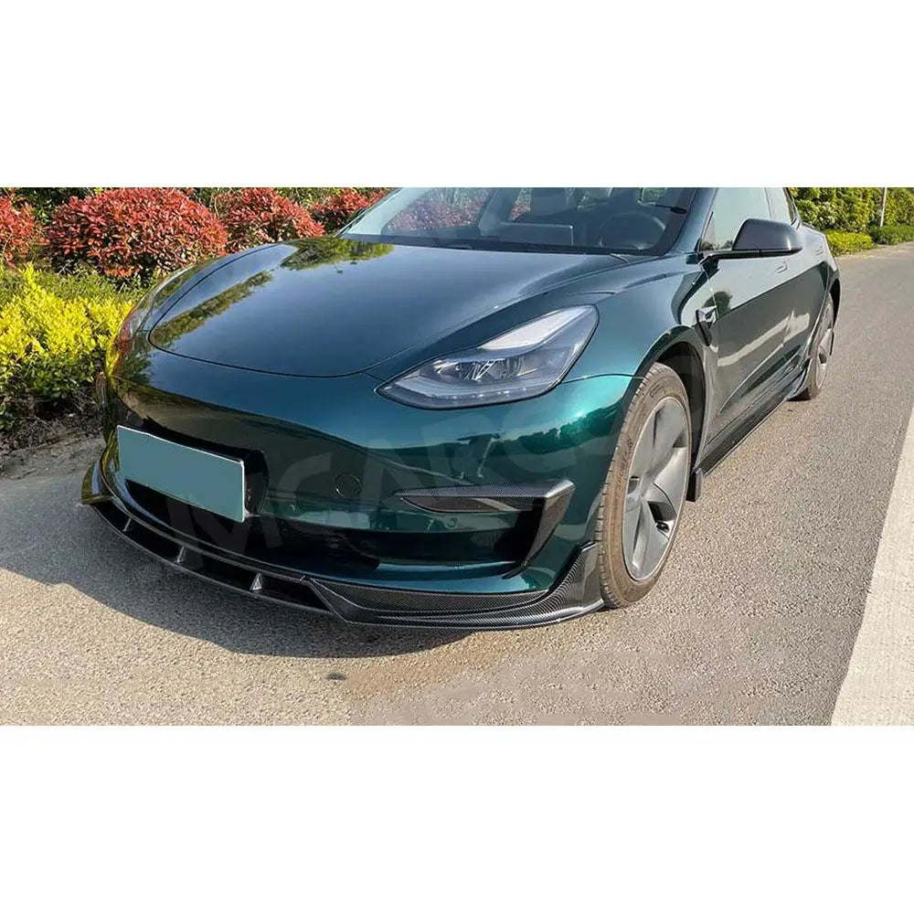 JMCARCOOL ABS Carbon Fiber Front Bumper Chin Lip Spoiler Kit for Tesla Model 3