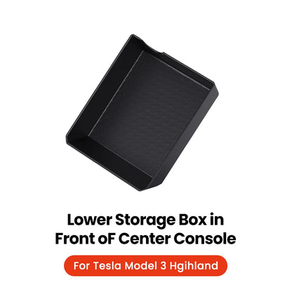 ShadowVault Front Lower Box for Tesla Model 3 Highland 2024, high-quality silica gel, non-destructive installation, enhances storage, slip-resistant, eco-friendly TPE rubber, large capacity, easy to wash, humanized design.