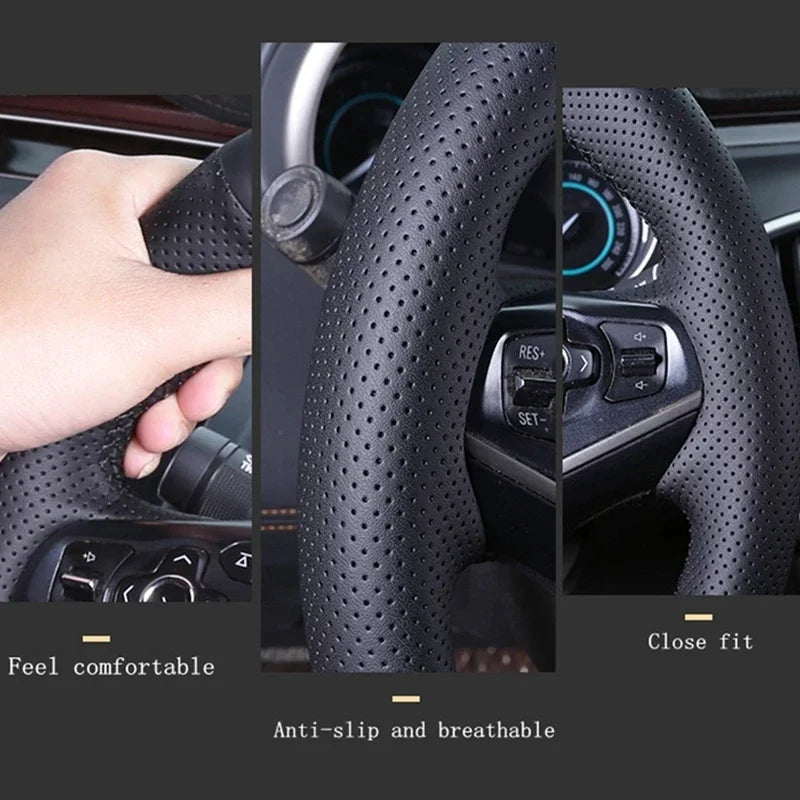 High-Quality Hand-Stitched Leather Steering Wheel Cover for Tesla Model 3+ Highland 2024