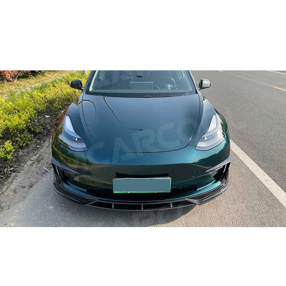 JMCARCOOL ABS Carbon Fiber Front Bumper Chin Lip Spoiler Kit for Tesla Model 3