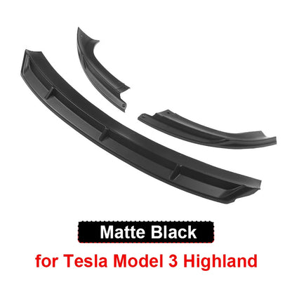 Enhance your Tesla Model 3+ with our StealthGlide 2024 Front Bumper Lip Kit in Matte Black. Perfect fit and durable ABS construction for style and performance.