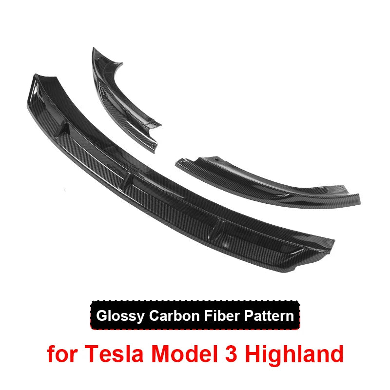 Transform your Tesla Model 3+ with our StealthGlide 2024 Front Bumper Lip Kit in Glossy Carbon Fiber. High-quality ABS ensuring long-lasting durability and sporty aesthetics.