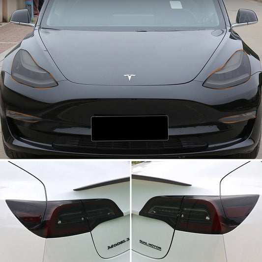 Blackened Tesla Model 3/Y Headlight Taillight Protection Films