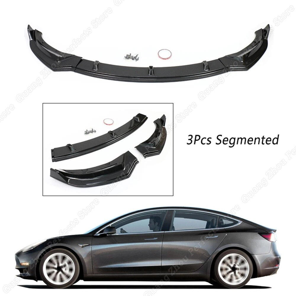 AeroGuard 3Pcs Car Front Bumper Lip Deflector Kit for Tesla Model 3