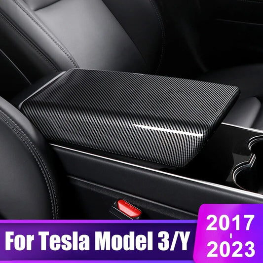 Carbon Fiber Console Armrest Box Protector for Tesla Model 3/Y