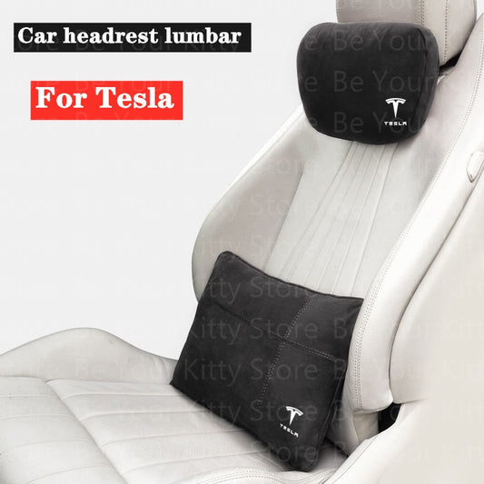 LuxeComfort Tesla Car Memory Foam Headrest & Lumbar Pillow Set
