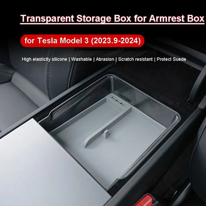 Central console Armrest Storage Box: Tesla Model 3+ Highland