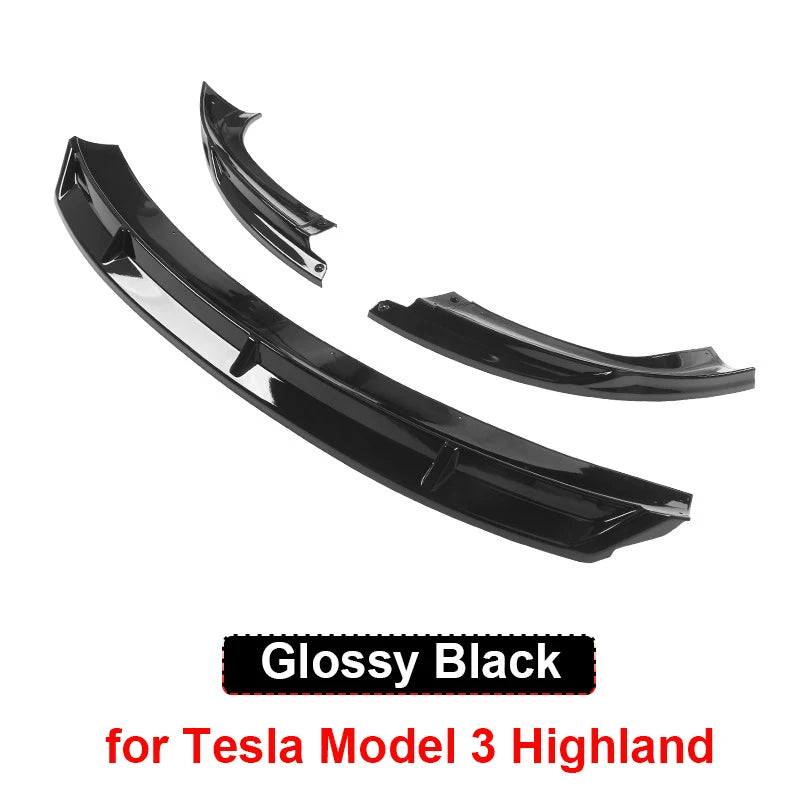 Upgrade your Tesla Model 3+ with our StealthGlide 2024 Front Bumper Lip Kit in Glossy Black. Precision-engineered ABS for enhanced aerodynamics and sleek appearance.