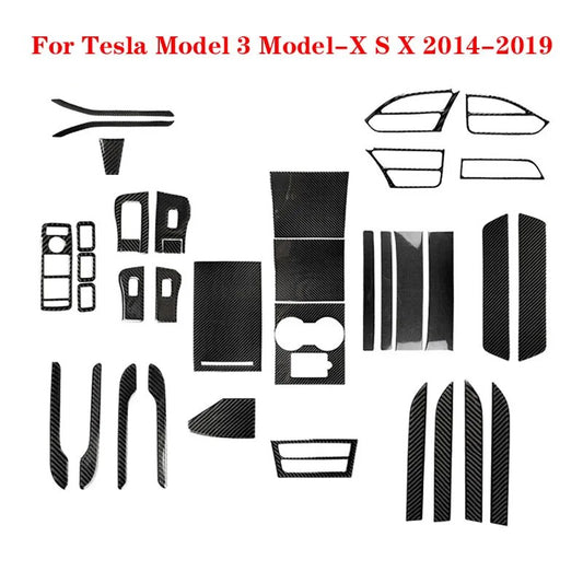 Carbon Fiber Black Stickers for Tesla Model 3, Model-X, Model S (2014-2019)