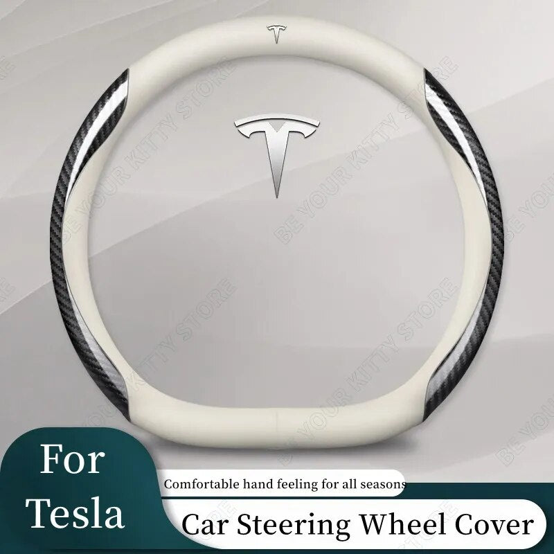 LuxeDrive Leather Steering Wheel Cover for Tesla Model 3 & Model Y