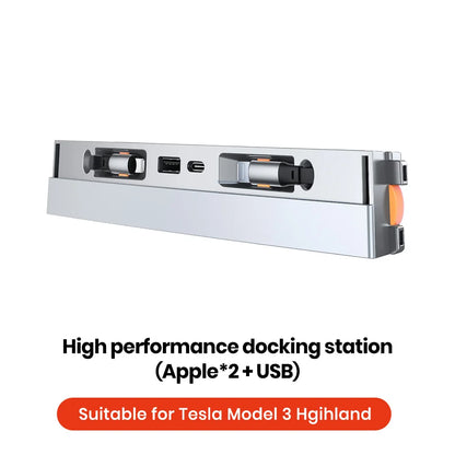 Vertex Docking Station for Tesla Model 3 Highland 2024 - Apple*2 + USB: Elevate your Tesla Model 3 Highland with the Vertex Docking Station, featuring dual Apple ports and a USB port. Benefit from high-speed PD 54W charging, seamless integration, and robust protection, making your journey more convenient and enjoyable.
