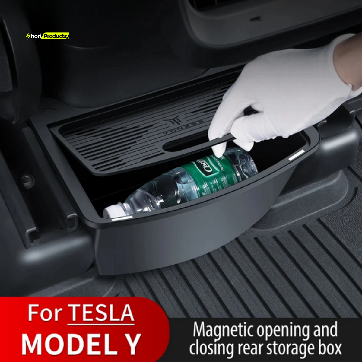 Tesla Model Y Magnetic Opening and Closing Rear Storage Box – ABS Material, Perfect Fit, Double-Layered Storage Solution