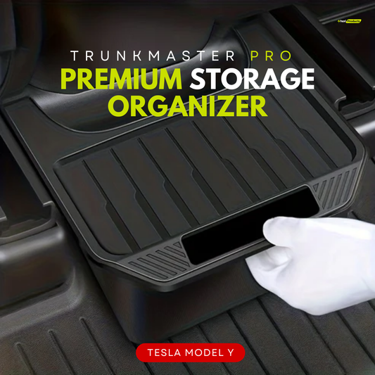  TrunkMaster Pro Trunk Organizer for Tesla Model Y 2021-2024, ABS Resin Construction with Secure Cover - Sleek, Durable Storage Solution for Tesla Model Y Trunk.